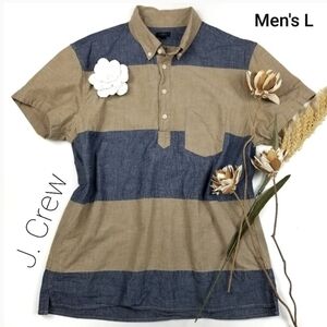 New  J. Crew  Blue Tan Stripe Polo Men's L